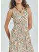 Double Breasted Collar Long Beige Dress with Slit from the Yoke 4561